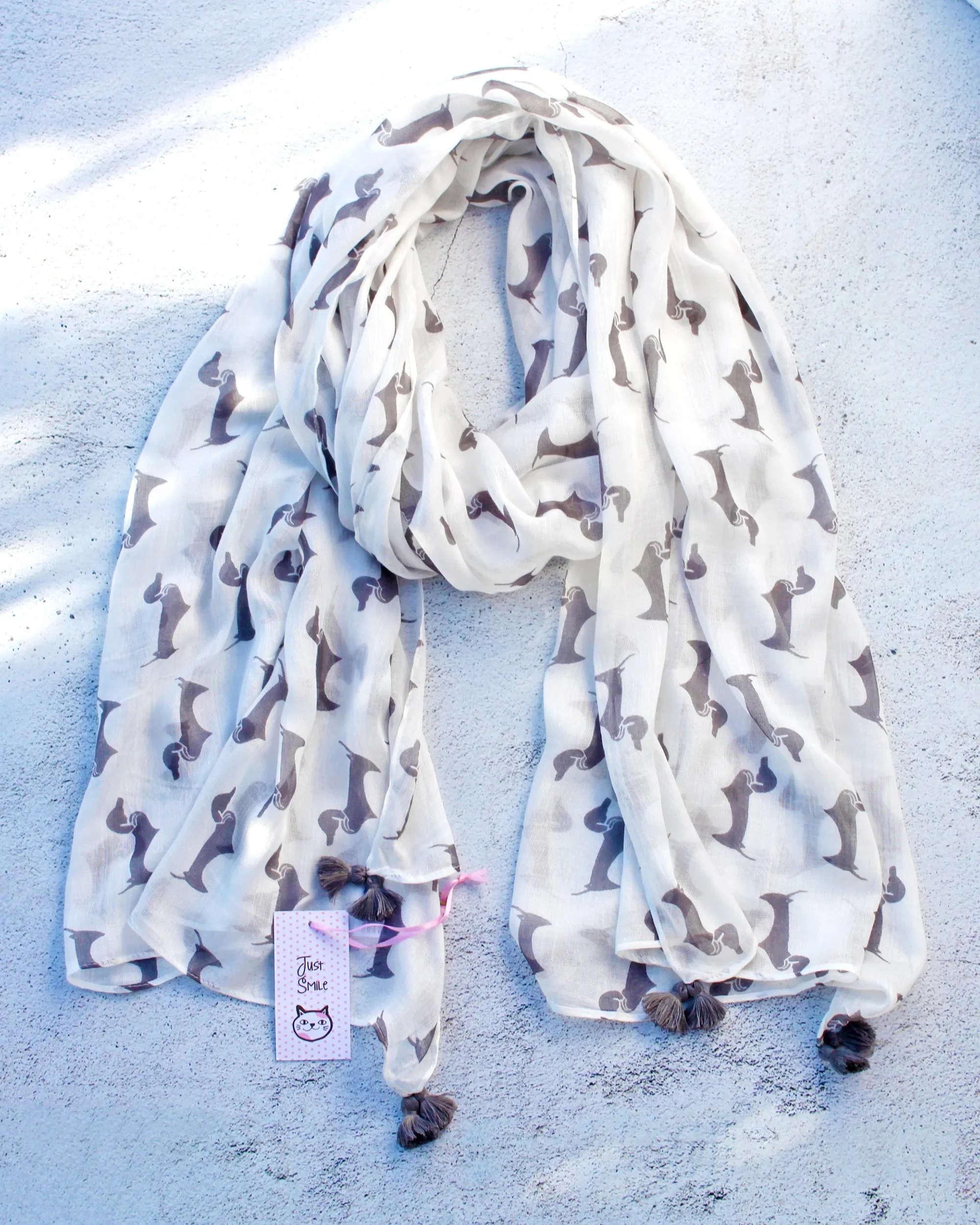 Bella Dachshund Dog Print Fashion Scarf with Tassels (6 Colors)