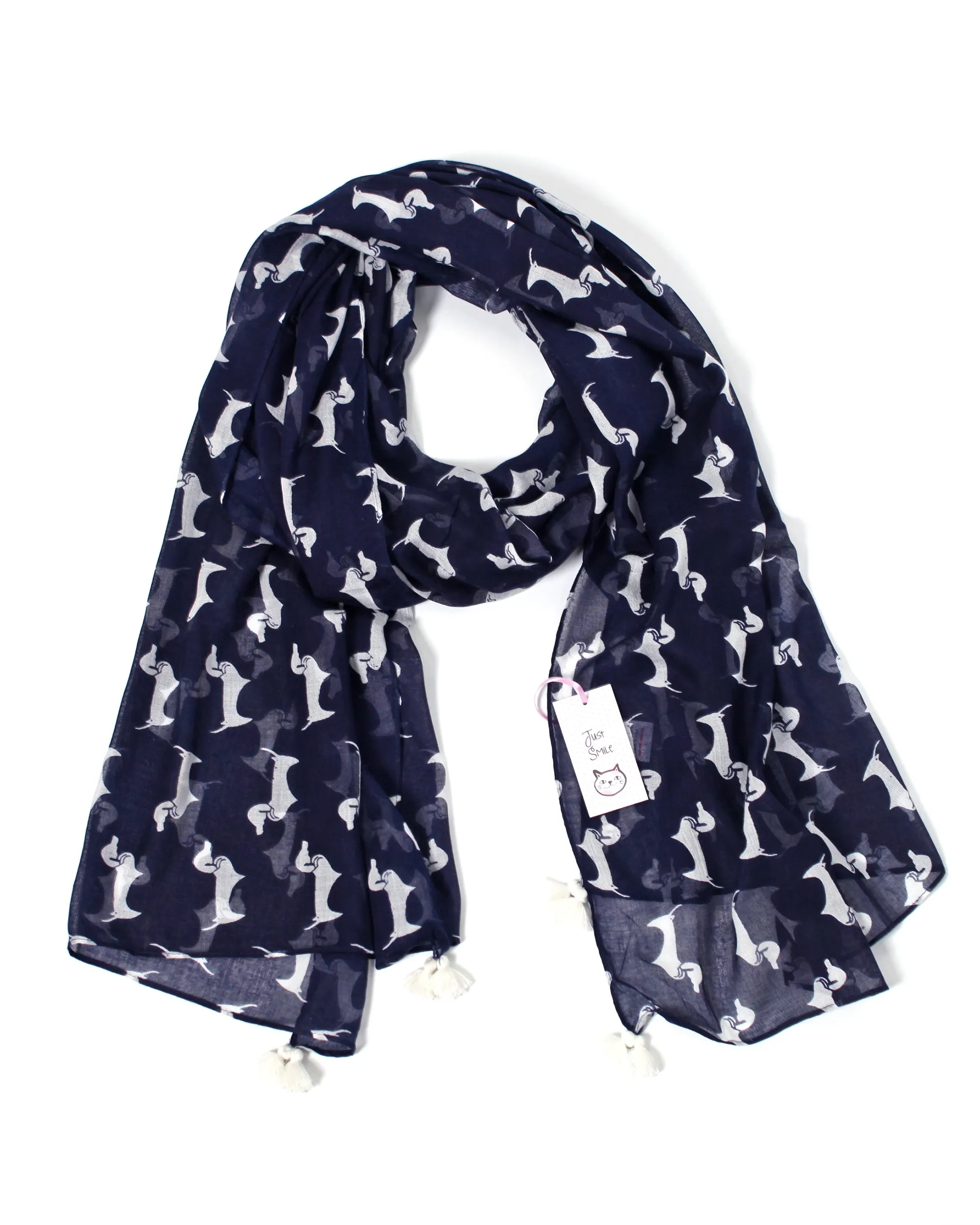 Bella Dachshund Dog Print Fashion Scarf with Tassels (6 Colors)