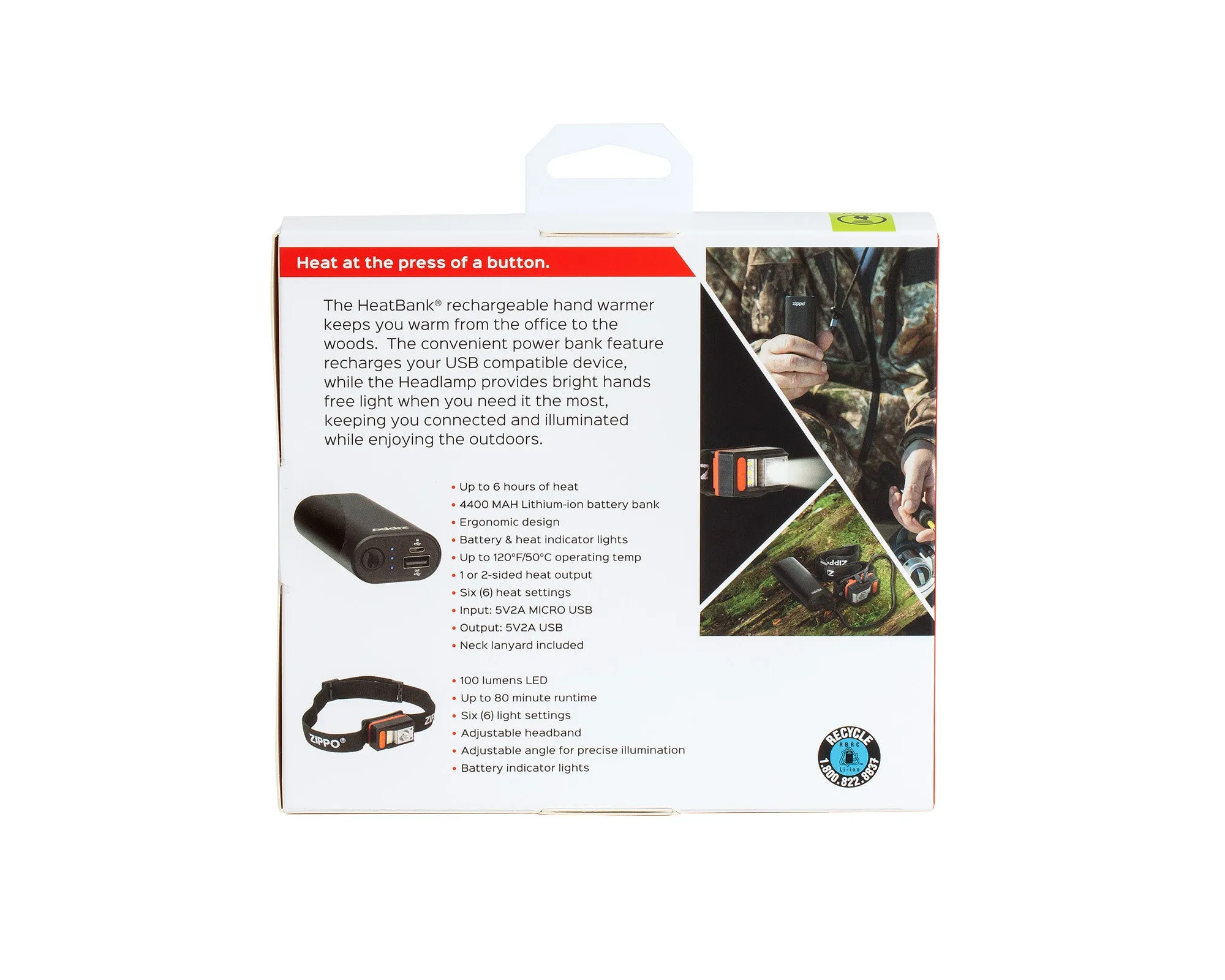 Black HeatBank® 6 Rechargeable Hand Warmer and Headlamp Gift Set