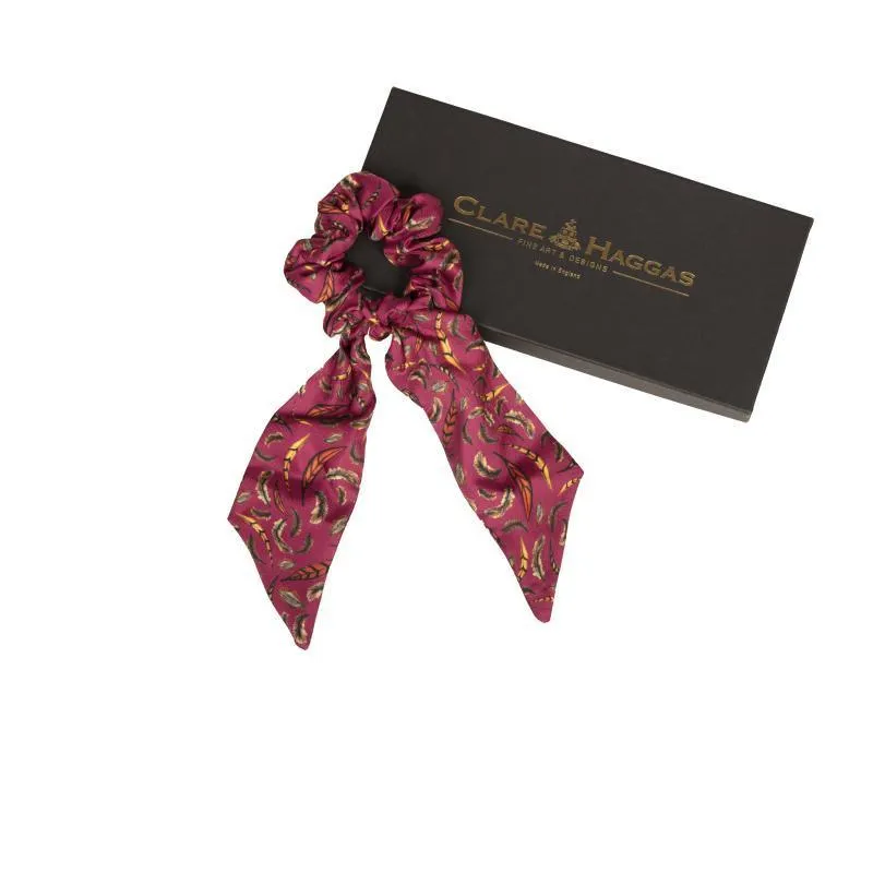 Clare Haggas Birds of a Feather Silk Hair Scrunchie - Mulberry