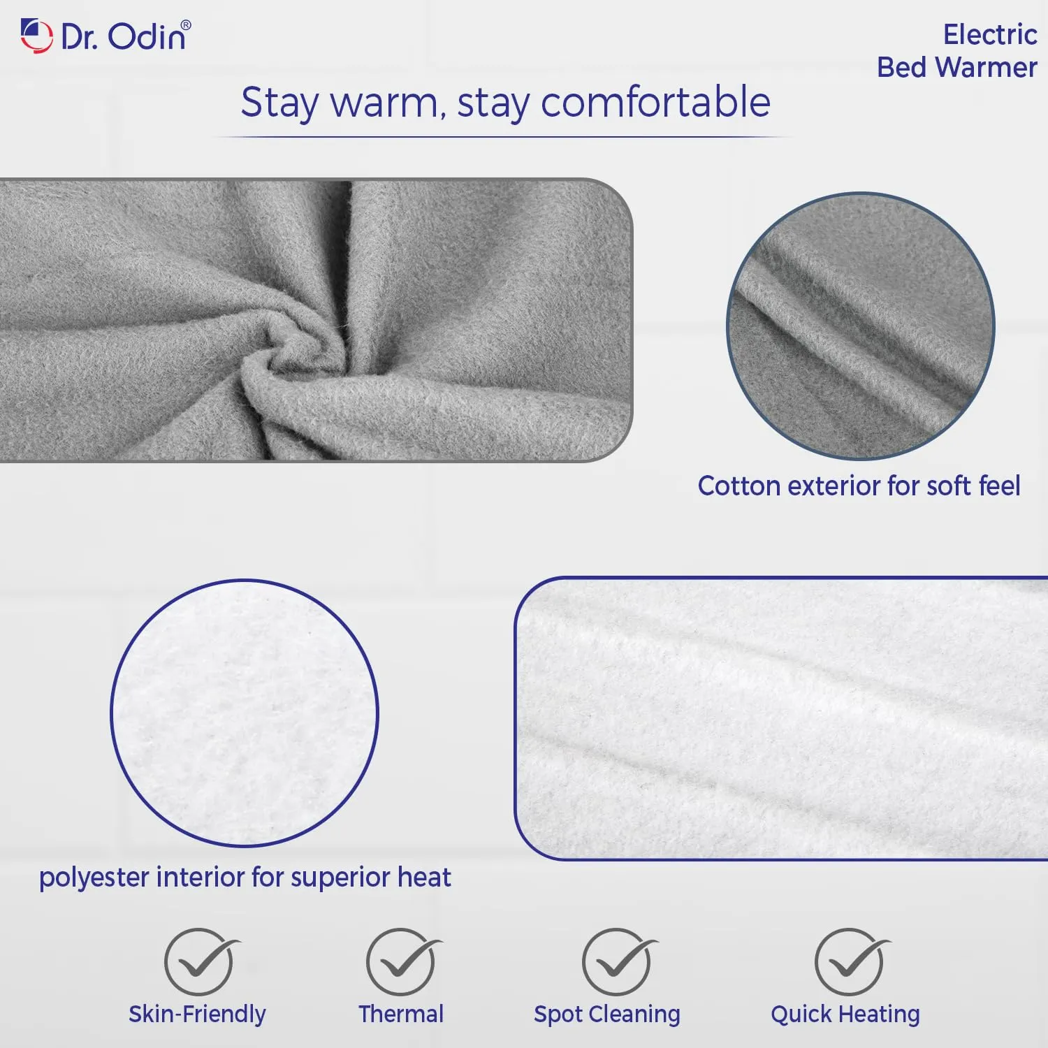 Dr. Odin Under Blanket Electric Single Bed Warmer for Pain Relief with 3 Up and Down Settings, Overheat Protection, Cotton Fabric with Polyester Insulation (Gray, 1 Year Warranty)