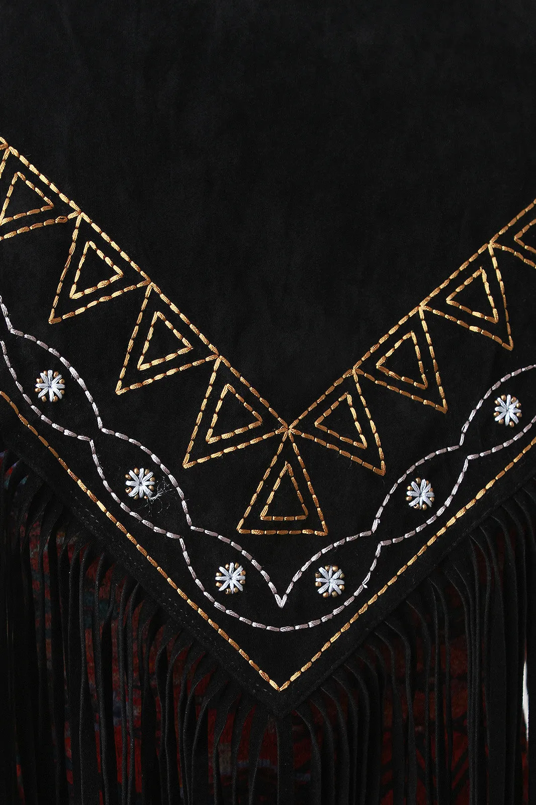 Embroidered Fringe Suede Triangle Scarf