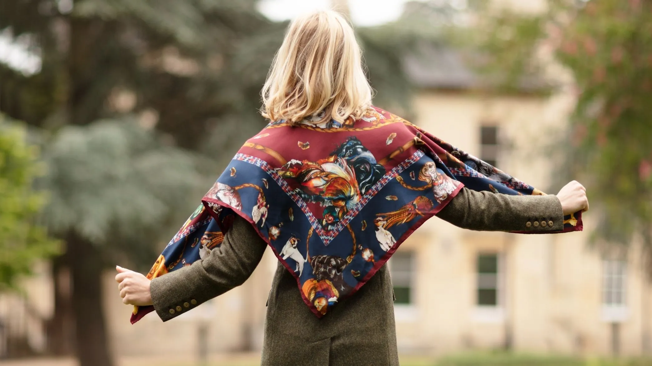 It's a Dog's Life Claret & Navy Large Square Silk Scarf