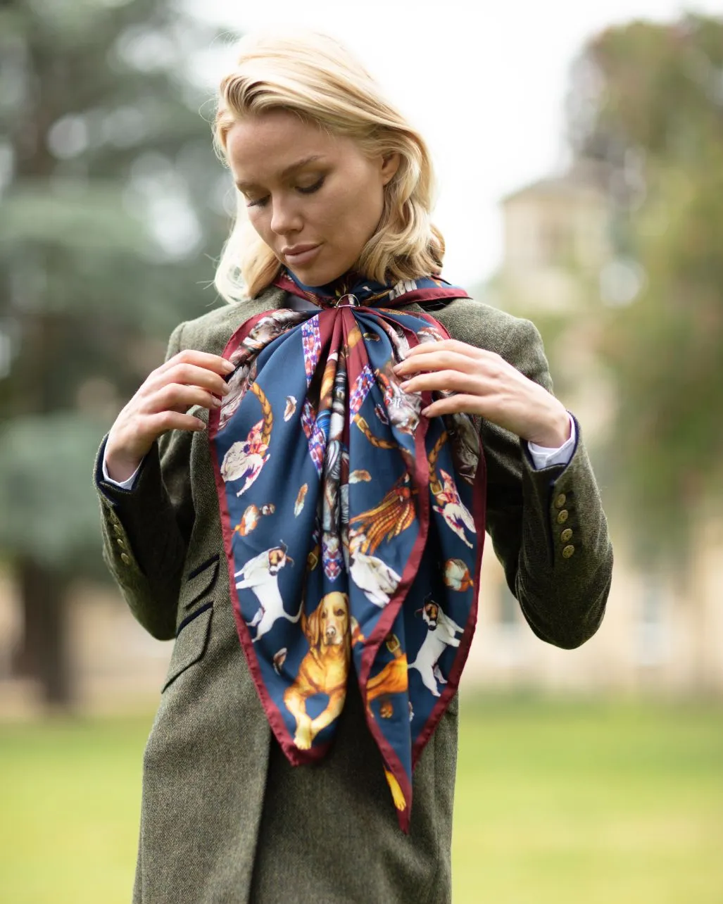 It's a Dog's Life Claret & Navy Large Square Silk Scarf