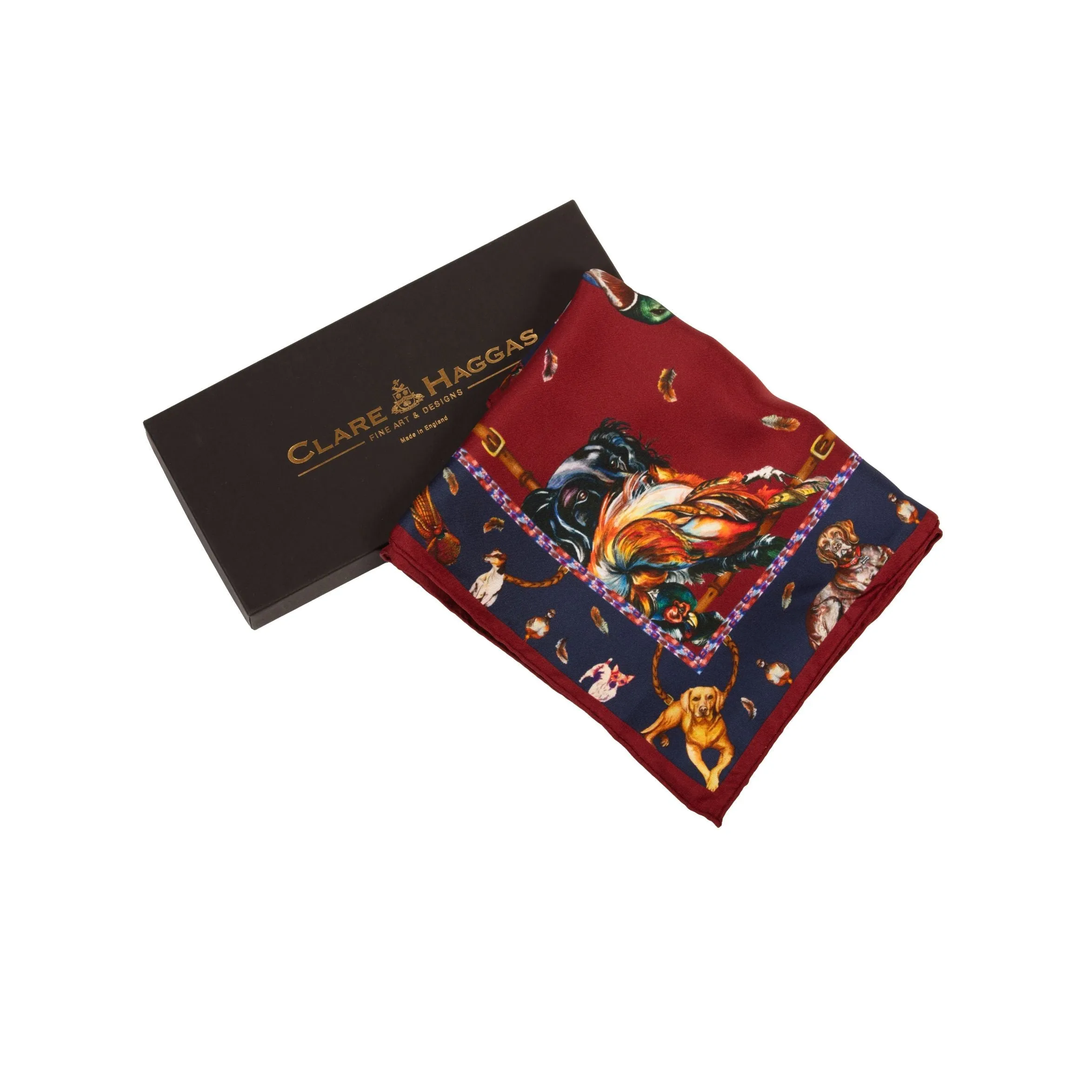 It's a Dog's Life Claret & Navy Narrow Silk Scarf