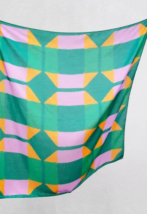 Karangan Big Square Scarf - Retro Geo Green (Voile Polyester)