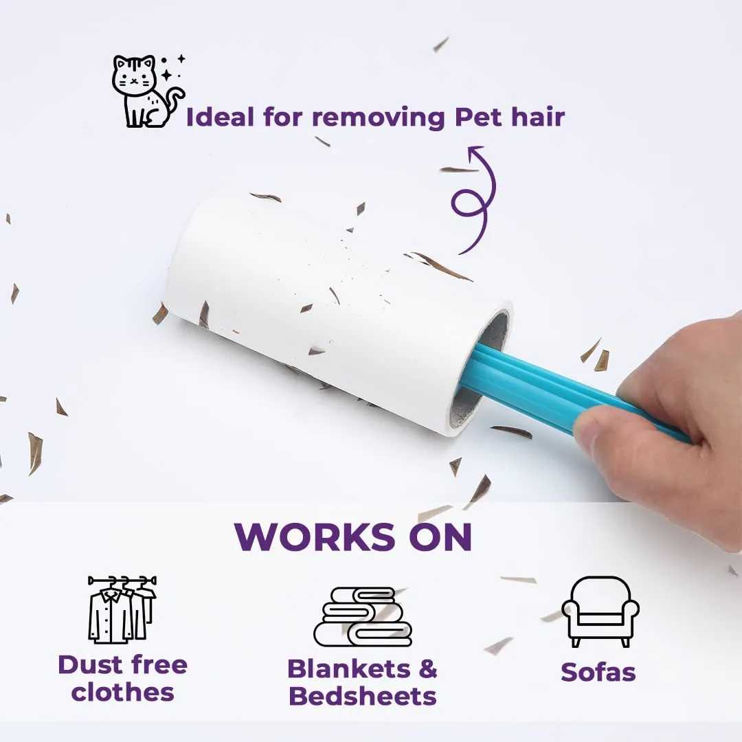 Kuber Industries Lint Remover | Super Sticky Lint Roller | Easy | Lint Roller for Clothes | Lint Roller for Pet Hair | 60 Sheets (1 Roller   1 Replacement Roll) (Pack of 3)