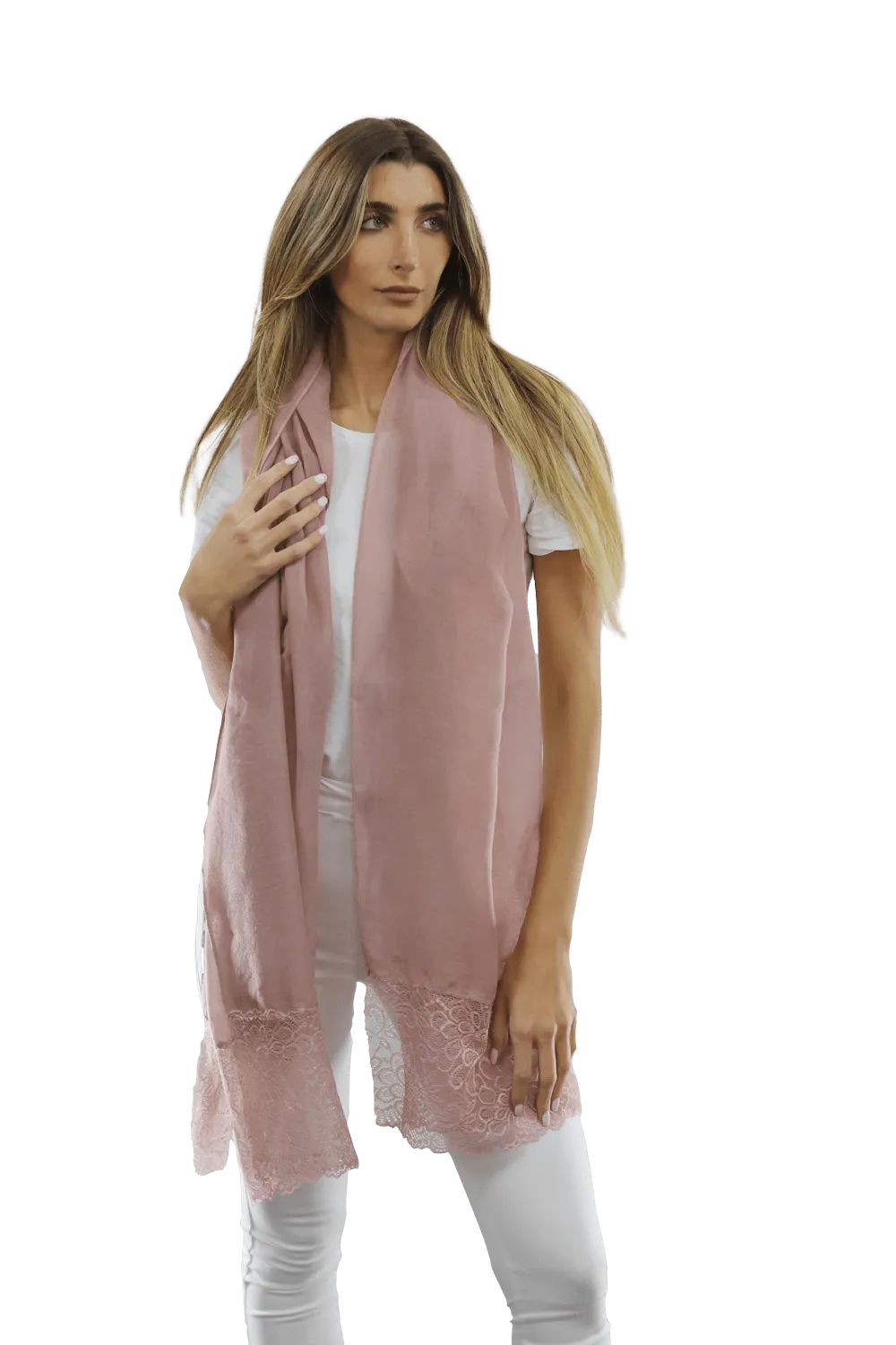 La Fiorentina Embroidery Laced Trim Scarf- Blush