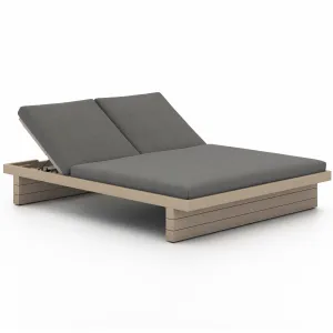 Leroy Outdoor Double Chaise, Charcoal/Washed Brown