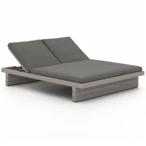 Leroy Outdoor Double Chaise, Charcoal/Weathered Grey