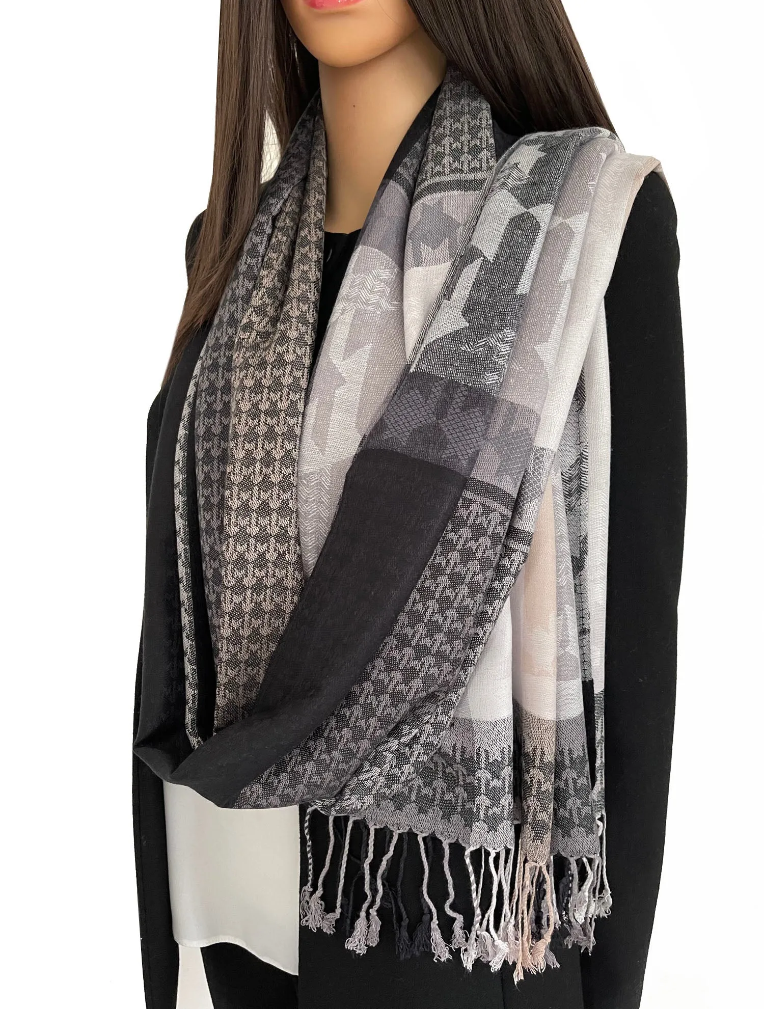 MULTICOLOUR BLACK AZTEC PRINT PASHMINA SHAWL SCARF