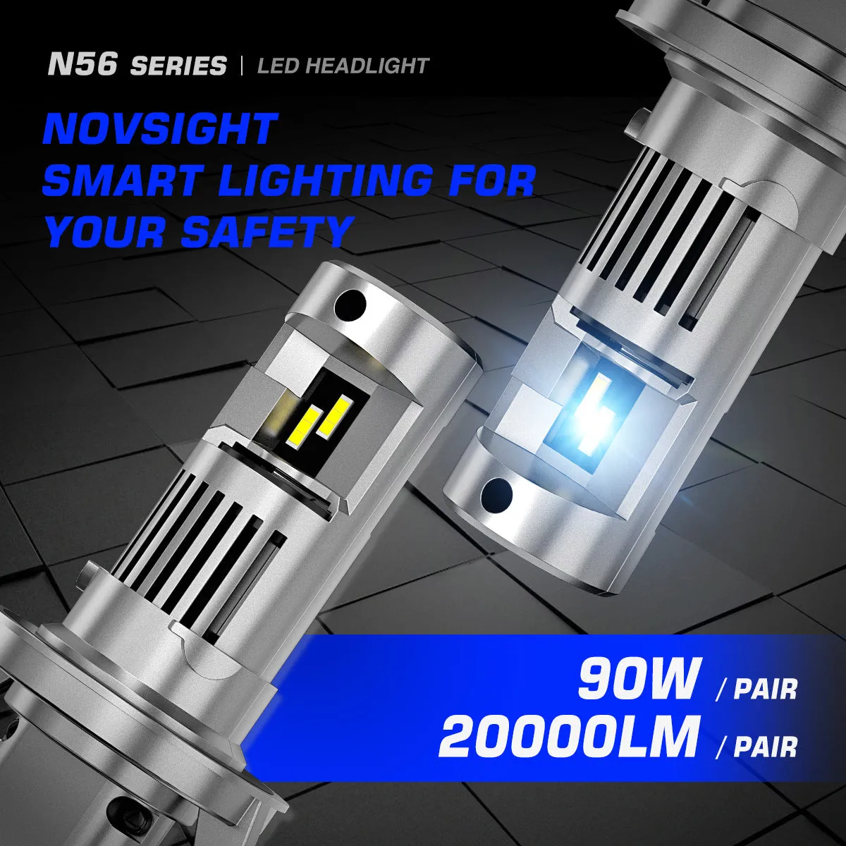 N56 Plus Series Wireless |H7 9004 9005 9006 9007 9012 LED Bulbs Super-Quiet Heat Dissipation 90W 20000LM 6500K | 2 Bulbs