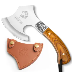 Nedfoss Warthog Camping Hatchet Axe,Full Tang Small Axe Camp Hatchet with Leather Sheath, Survival Hatchet with Wood Handle