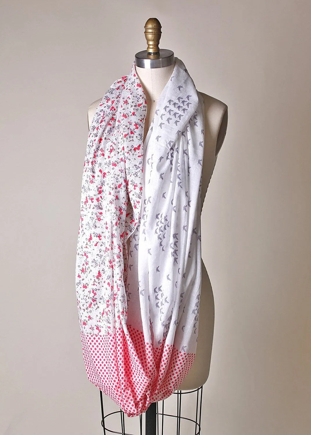 Nora Mixed Floral Birds Polka Infinity Scarf