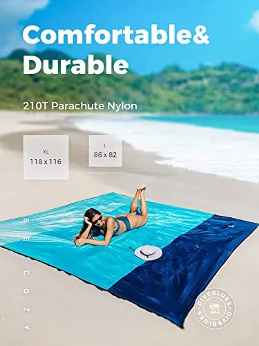 OCOOPA Diveblues Beach Blanket, Extra Large Sandproof Waterproof, Picnic Mat, 8 Persons Family Size, Sand Free, Comfortable, Durable Parachute Nylon 210T, Lightweight, 4 Stakes&1 Travel Bag, S09