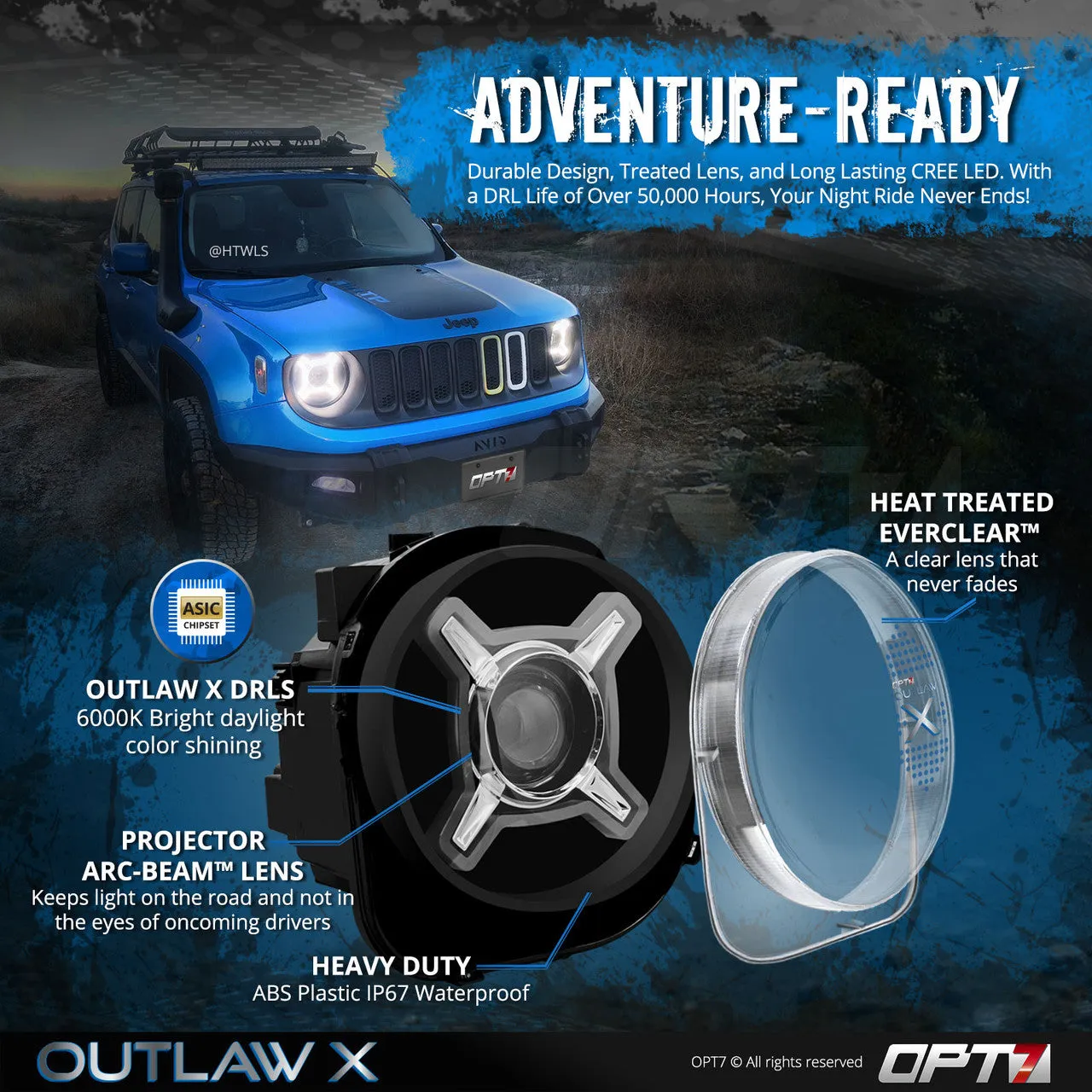 Outlaw X DRL LED Jeep Renegade Projector Headlights