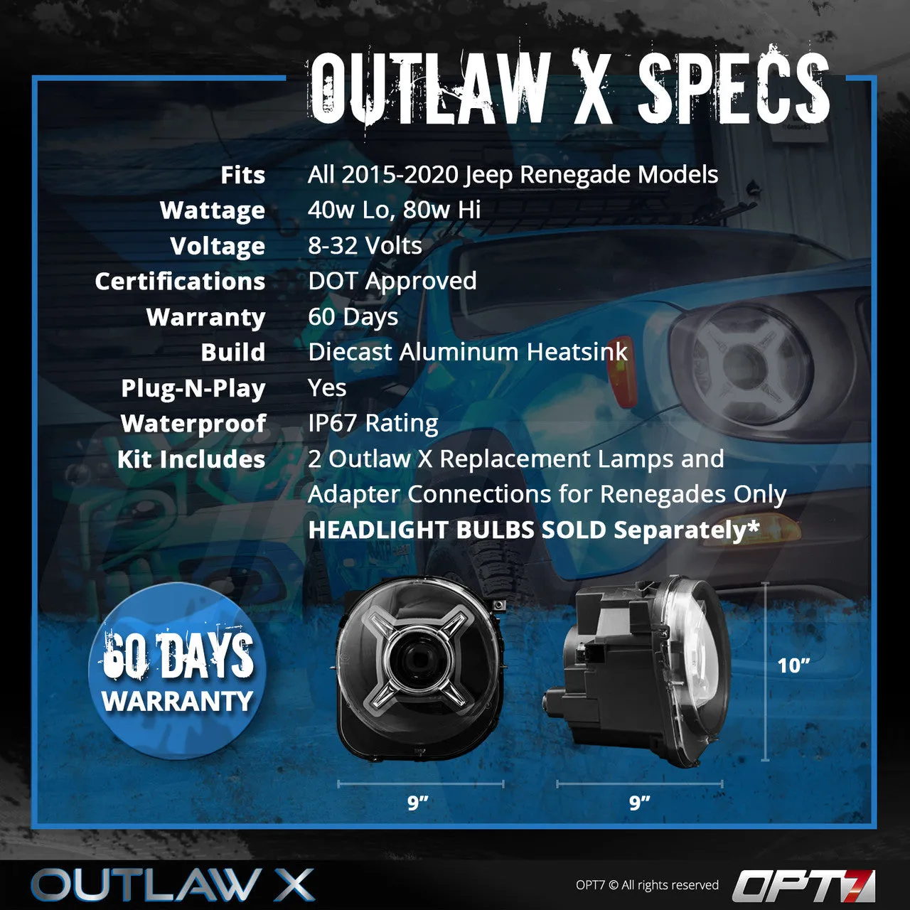 Outlaw X DRL LED Jeep Renegade Projector Headlights