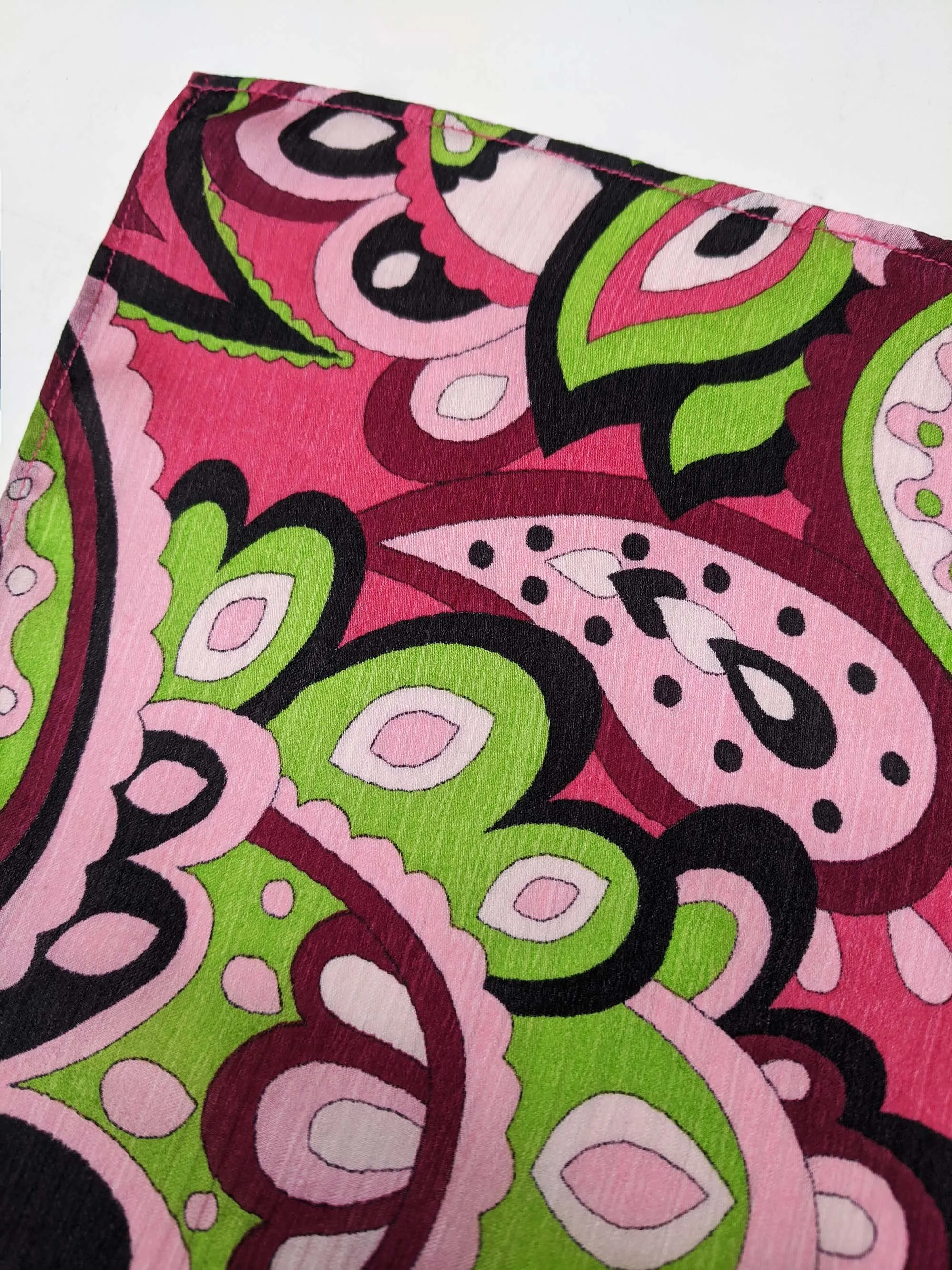 Silk Print Scarf - Bright Pink/Burgundy/Fern Paisley