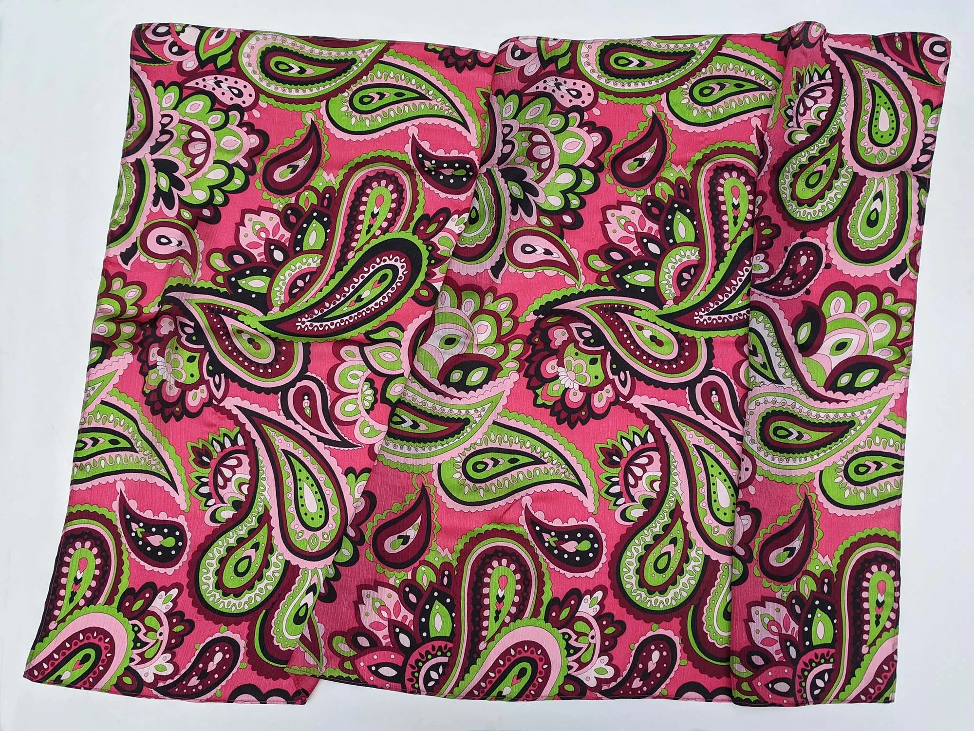 Silk Print Scarf - Bright Pink/Burgundy/Fern Paisley