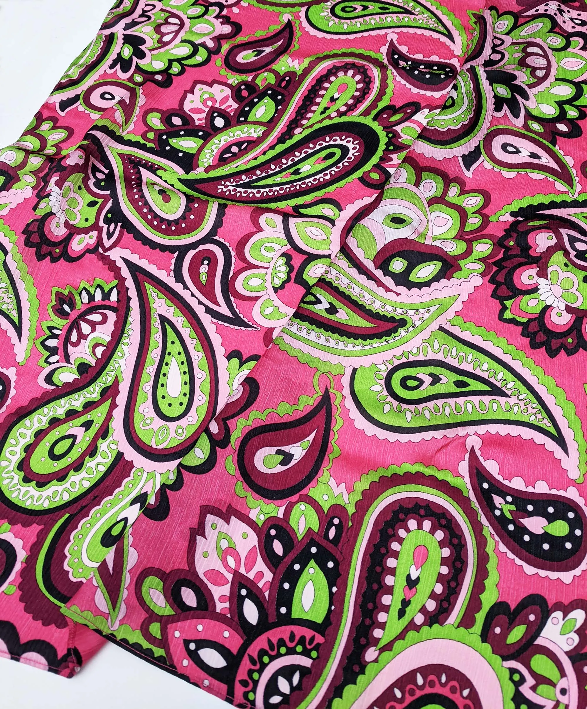 Silk Print Scarf - Bright Pink/Burgundy/Fern Paisley