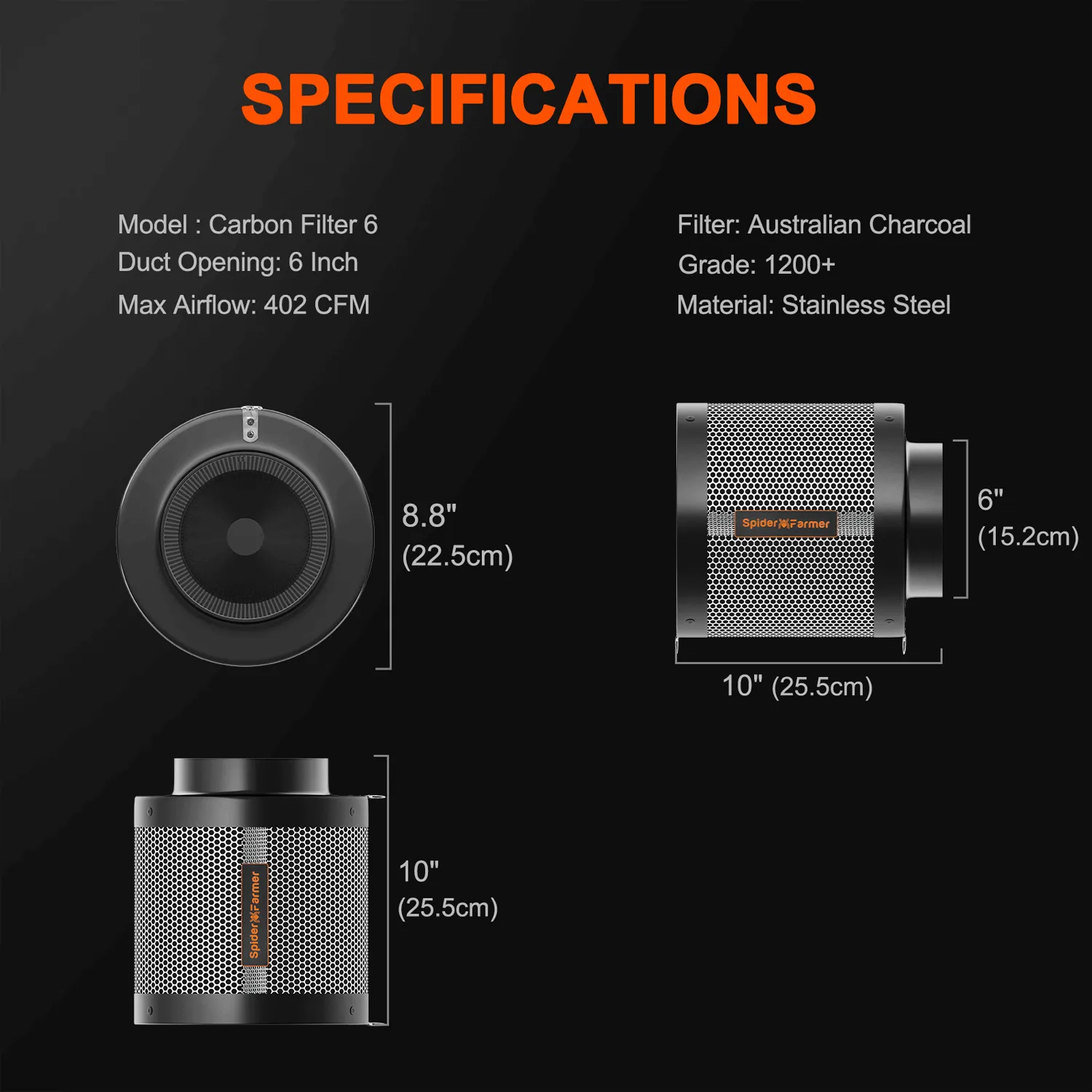 Spider Farmer 6" Incline Air Carbon Filter