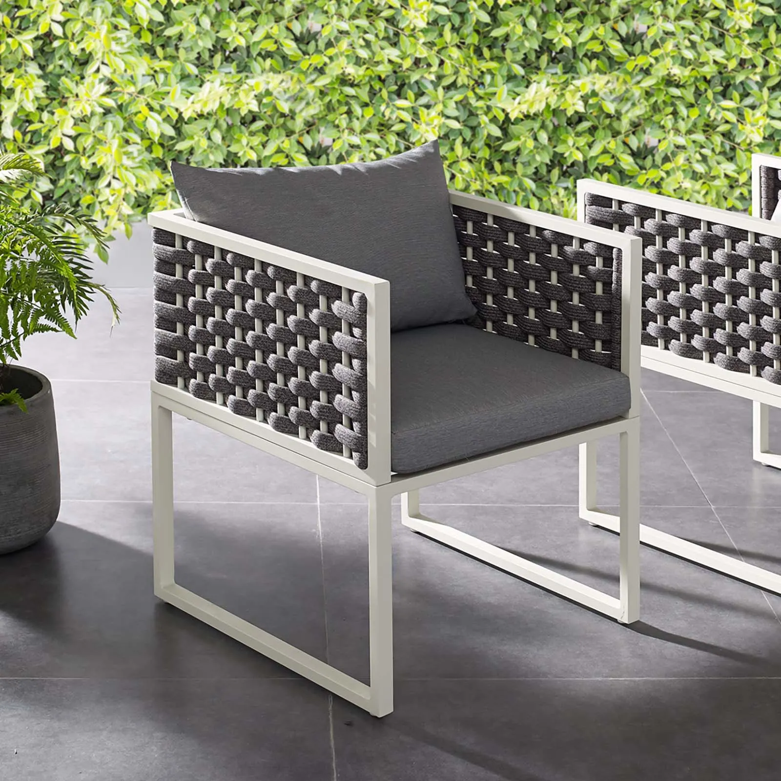 Stance Outdoor Patio Aluminum Dining Armchair In White Gray