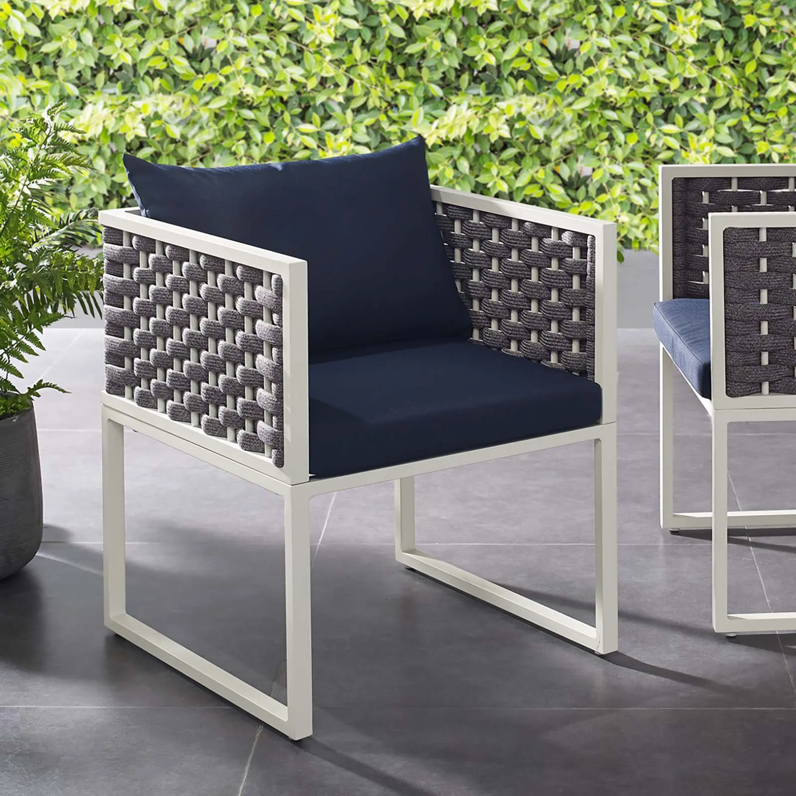 Stance Outdoor Patio Aluminum Dining Armchair In White Gray