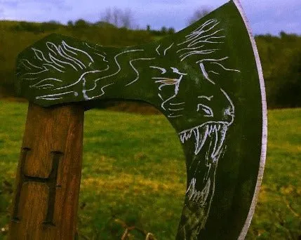 Stunning Hand Carved Viking Axe