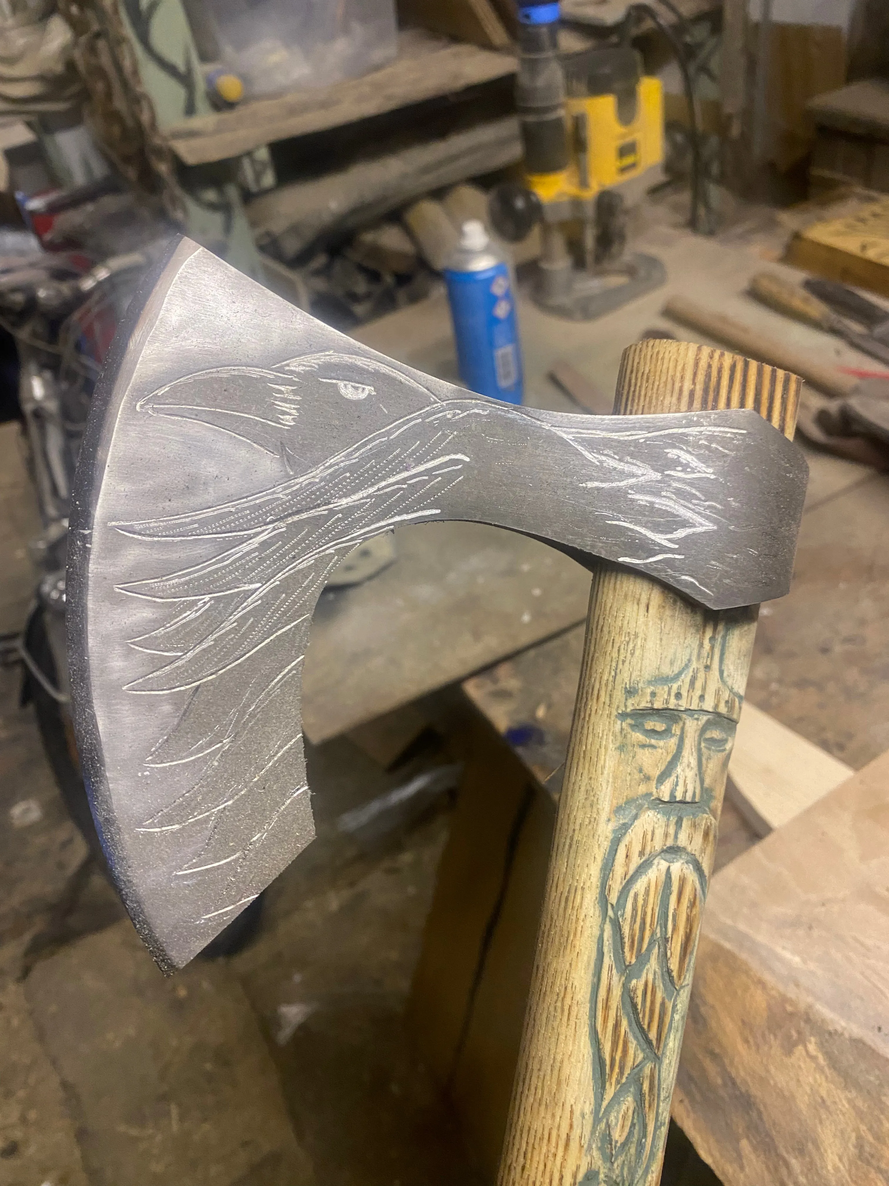 Stunning Hand Carved Viking Axe