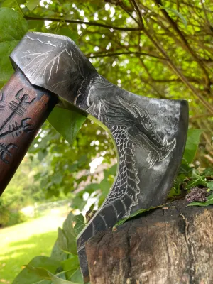 Stunning Hand Carved Viking Axe