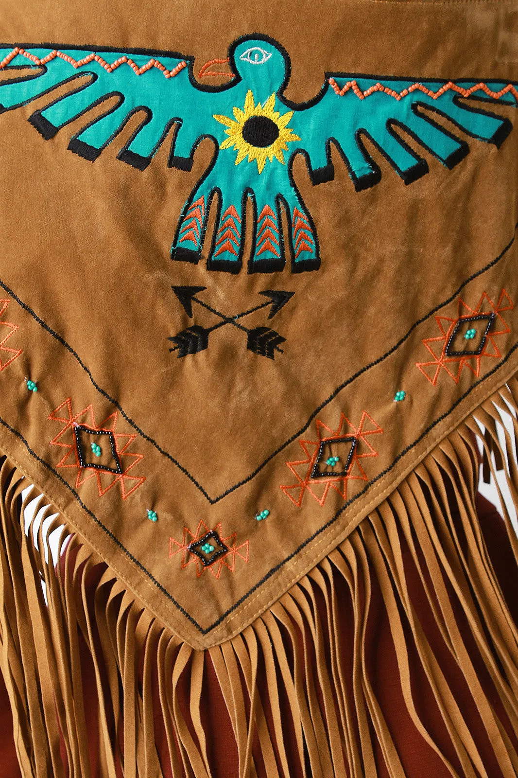 Thunderbird Embroidered Fringe Suede Triangle Scarf