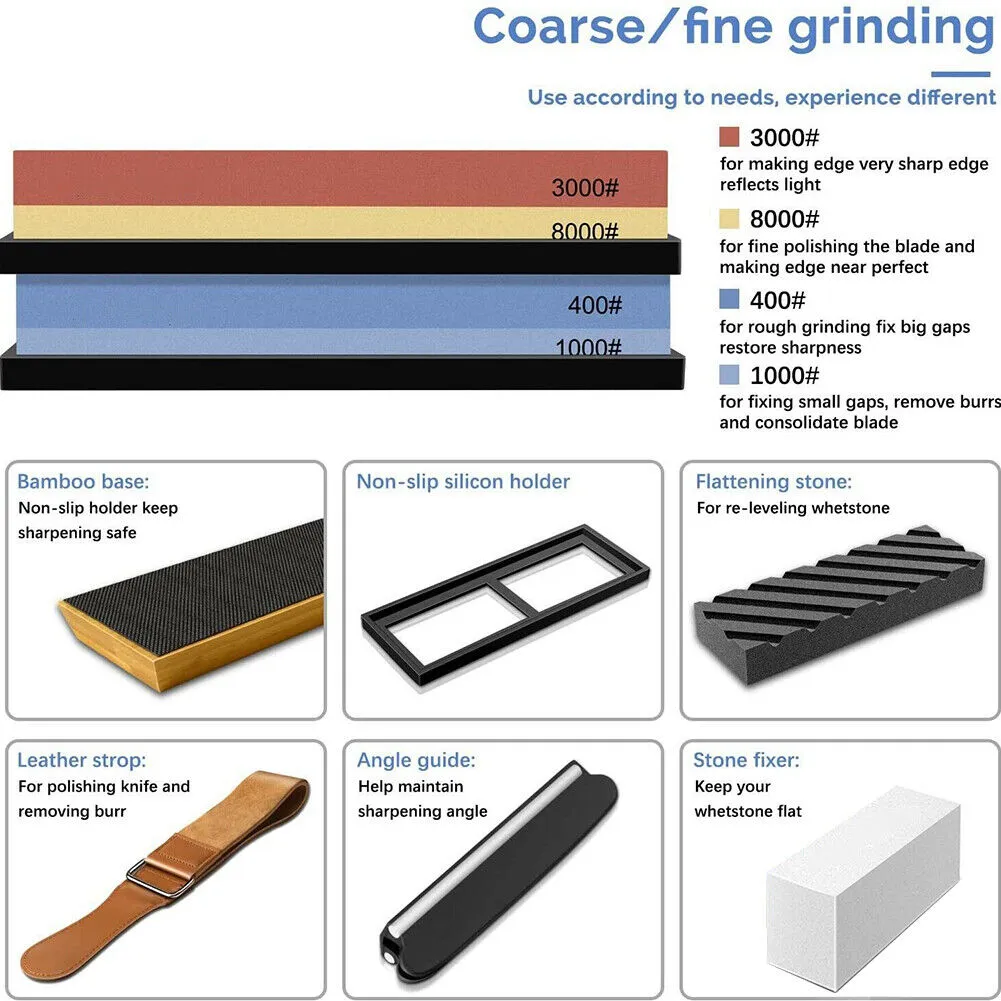 US Knife Sharpening Stone Set 400/1000/6000 3000/8000 Grit Polishing Sharpener