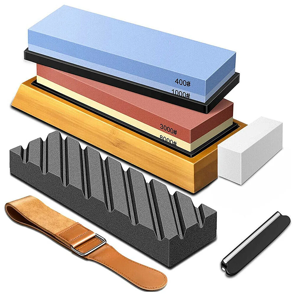 US Knife Sharpening Stone Set 400/1000/6000 3000/8000 Grit Polishing Sharpener