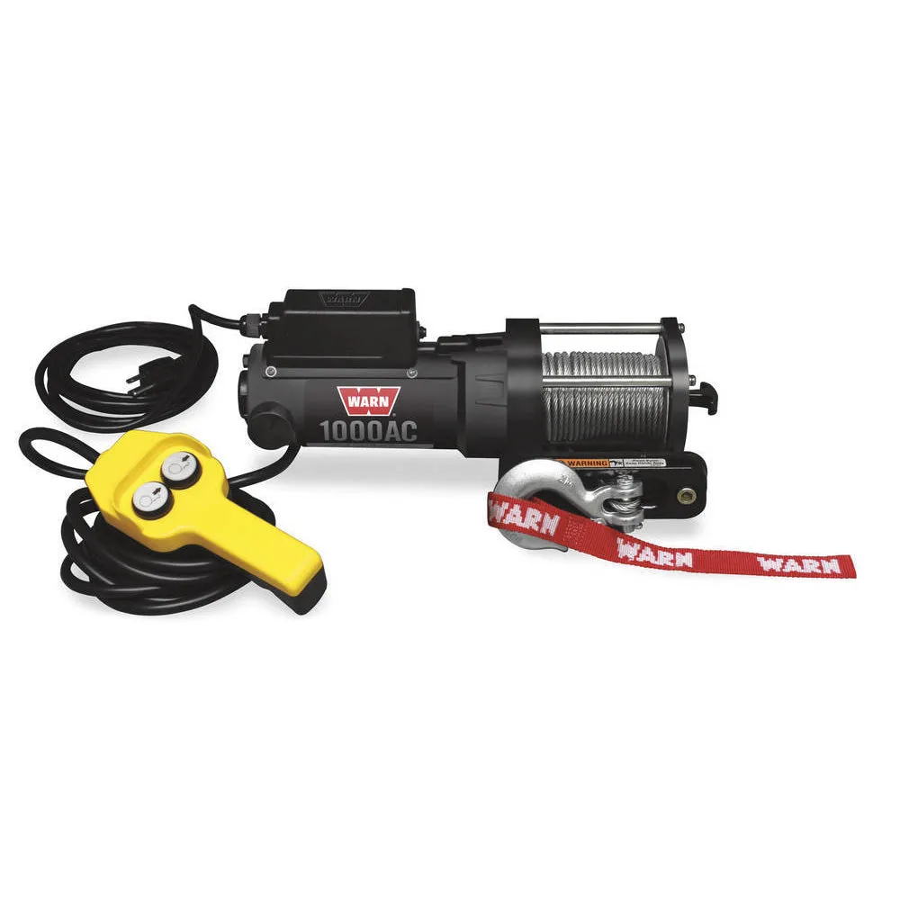 Warn 1000 AC Winch - 1000 lb Capacity - Hawse Fairlead - 12 ft Remote - 3/16 in x 43 ft Steel Rope - 120V