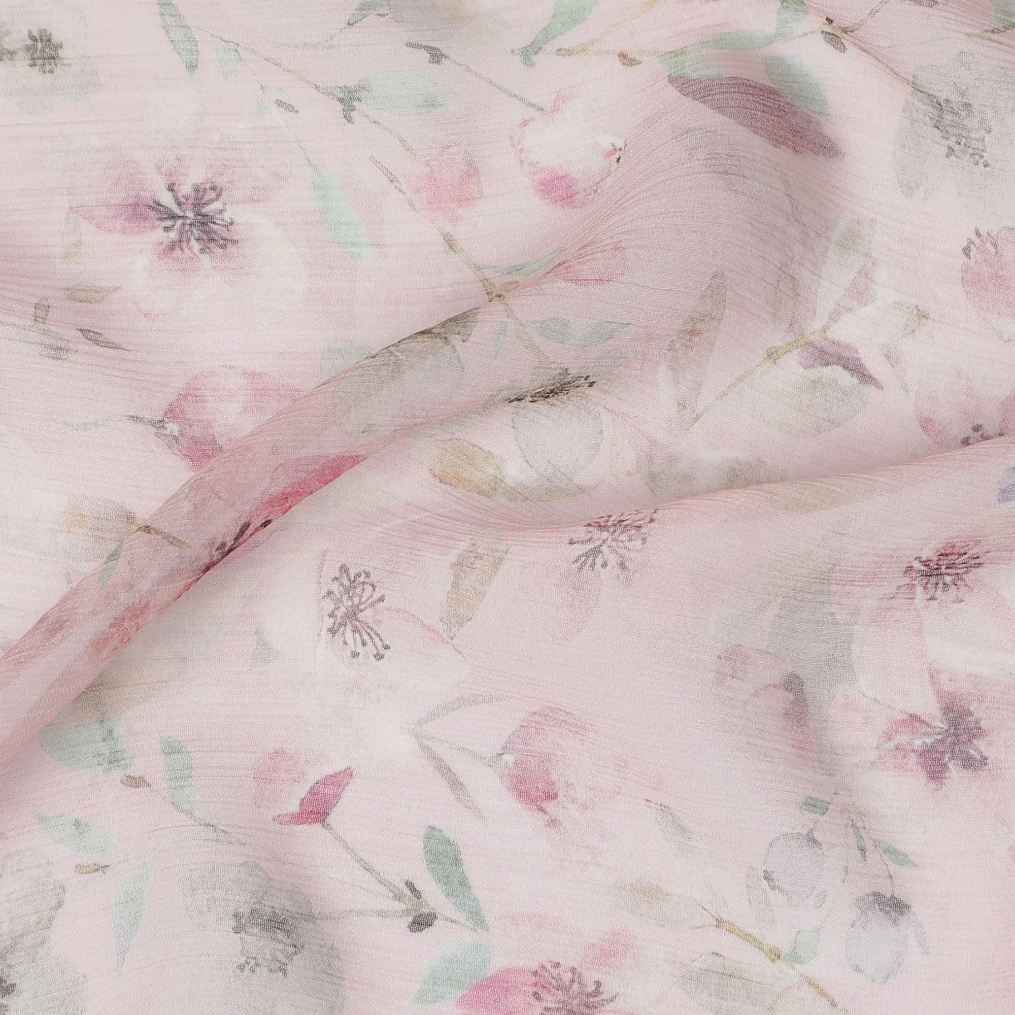 Whispering Petals Synthetic Chiffon Fabric - 110cm Wide, Delicate Floral Print, Shop Online-D18112