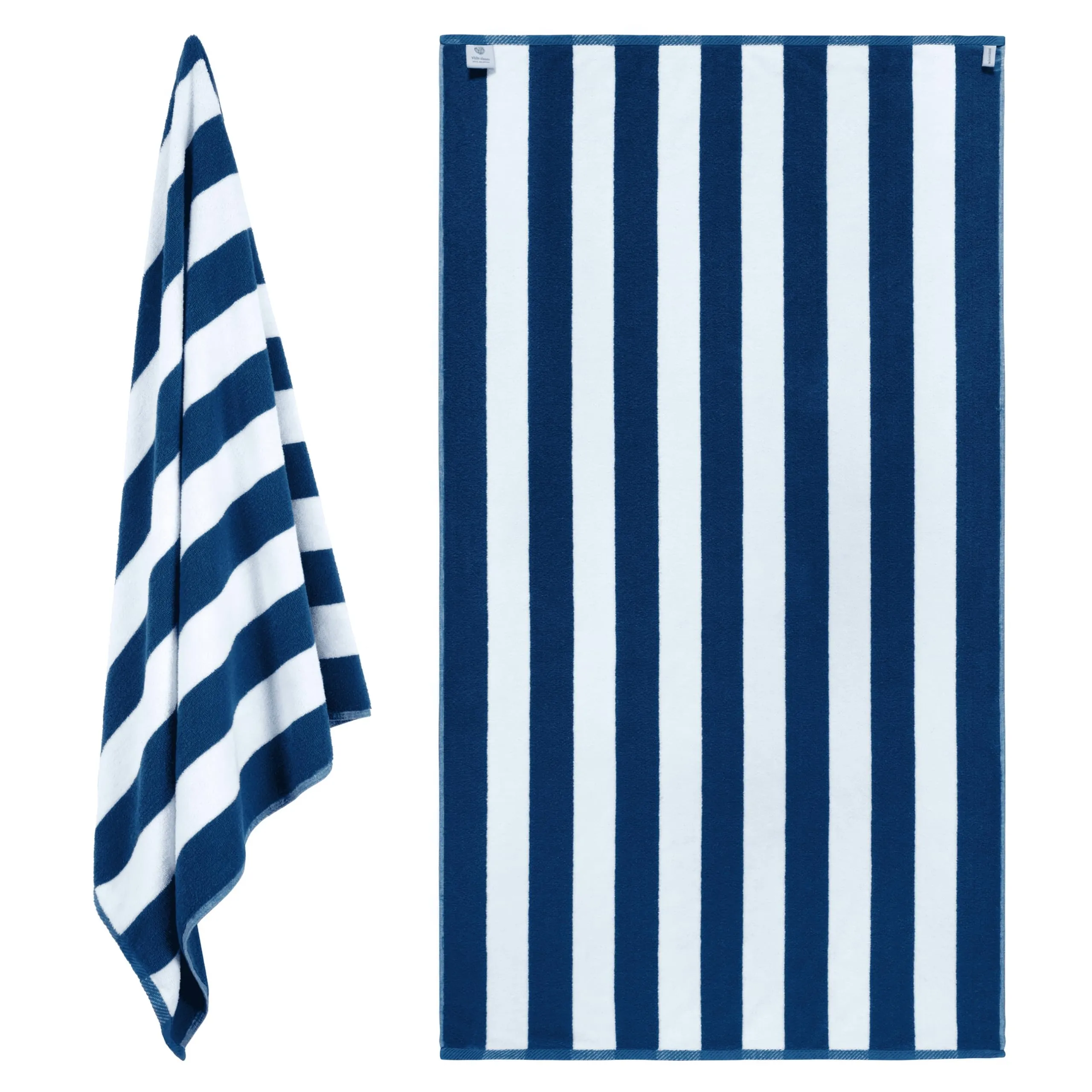 White Classic Stripe Cabana Beach Towels Oversized 2 Pack, Cotton Bath Towel Large - Luxury Plush Thick Hotel Swim Pool Towels for Adults Super Absorbent Quick Dry - 35x70 Mild Navy Blue | 2 Pack