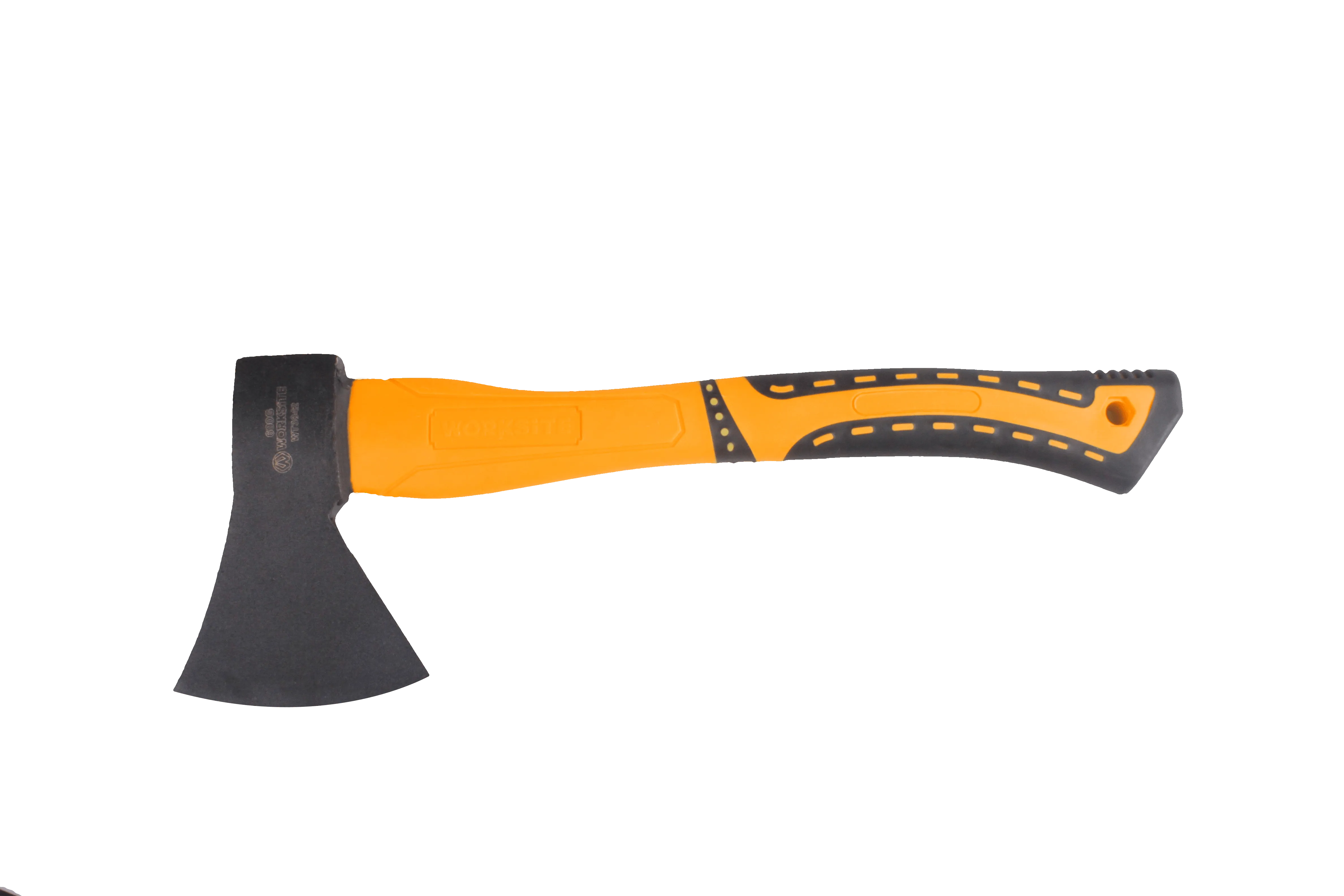 Worksite Axe 600G Strong fiberglass Rubberized Handle, Ideal for chopping wood logs, Drop-forged carbon steel head.  Textured rubberized grip - WT3042