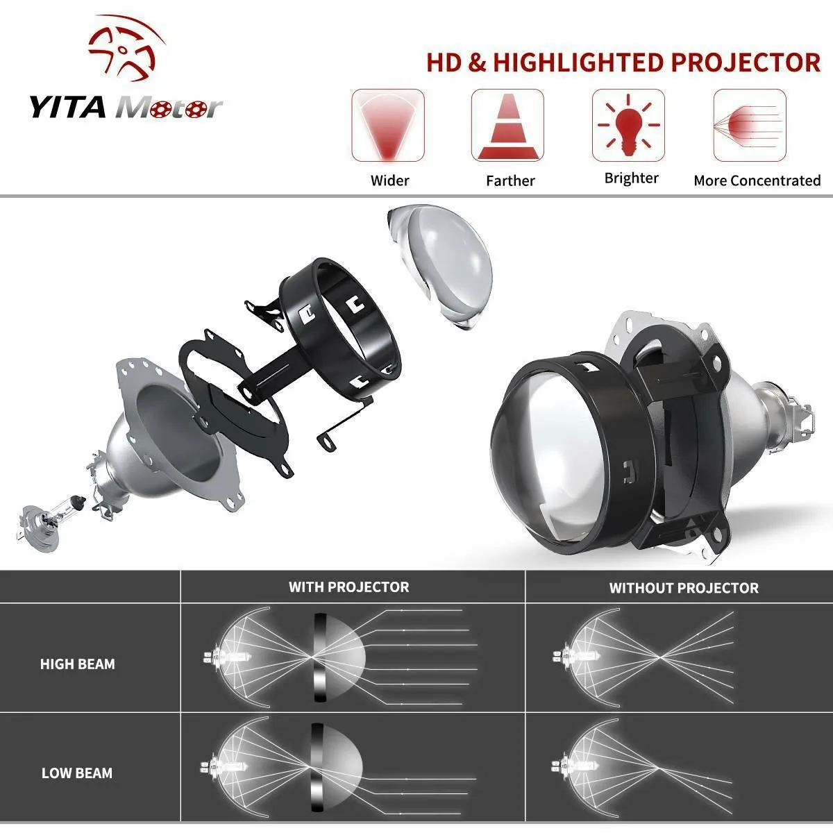 YITAMOTOR® 2007-2013 Toyota Tundra/2008-2017 Sequoia Headlight Assembly Chrome Housing LED Tube Projector Headlamps