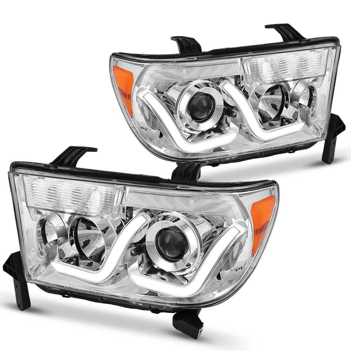 YITAMOTOR® 2007-2013 Toyota Tundra/2008-2017 Sequoia Headlight Assembly Chrome Housing LED Tube Projector Headlamps