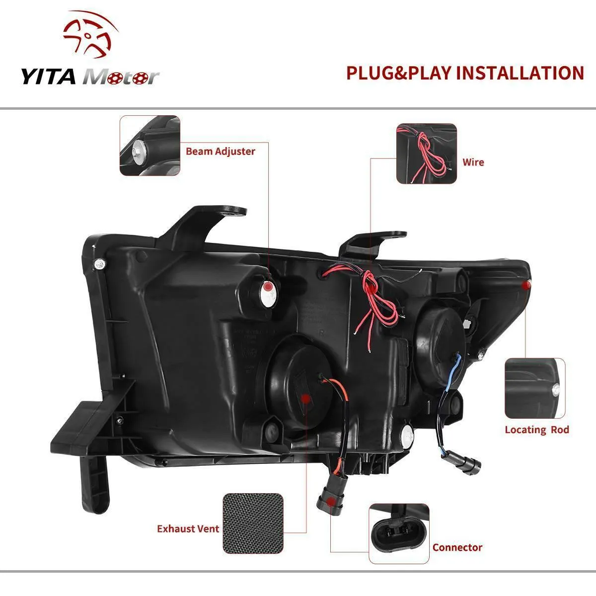 YITAMOTOR® 2007-2013 Toyota Tundra/2008-2017 Sequoia Headlight Assembly Chrome Housing LED Tube Projector Headlamps